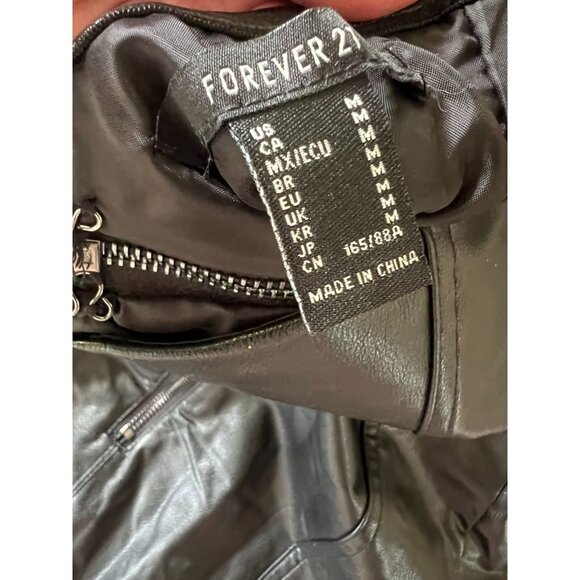 Forever 21 Black Faux Leather Strapless Mini Dress M Lace Up Corset Y2K Punk - Picture 4 of 5